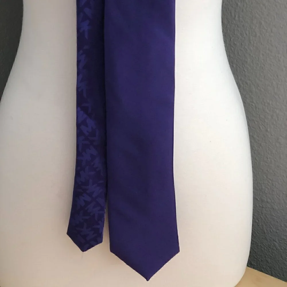 MICHAEL Michael Kors Silk Skinny Necktie Royal Purple Repeating Logo Tie NEW